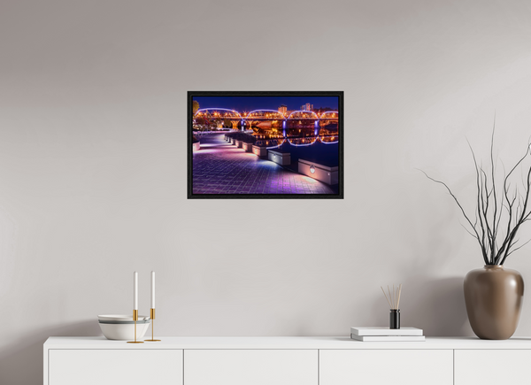 60 x 40 cm, Framed Print Evening Glow – River Landing at Night, Saskatoon