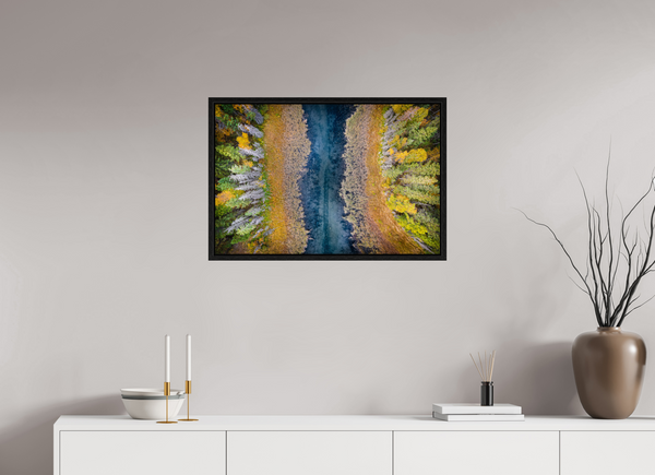 75 x 50 cm, Framed Print Autumn Veins – The River from Above