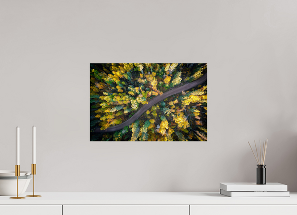 45 x 30 cm, Photo Print Golden Passage – Autumn Road Through the Forest