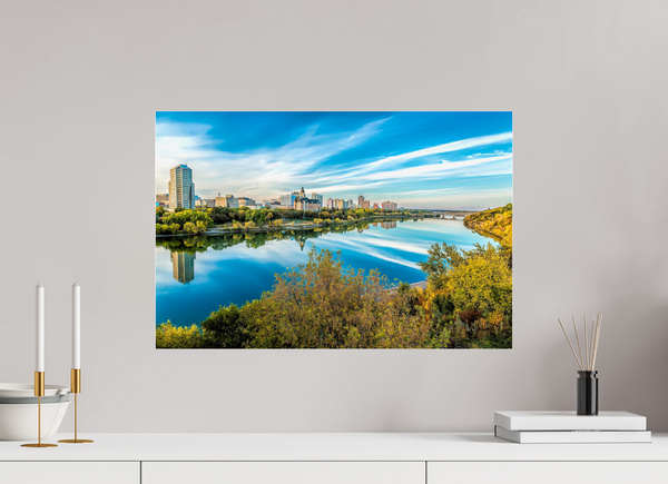 60 x 40 cm, Acrylic Print Autumn Reflection – Saskatoon City Skyline