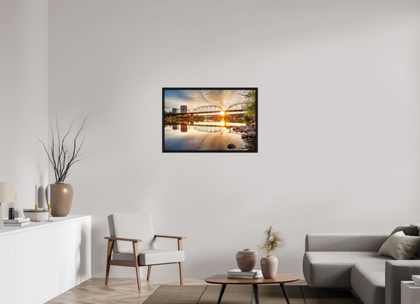 90 x 60 cm, Framed Print Morning Radiance – Traffic Bridge at Sunrise, Saskatoon