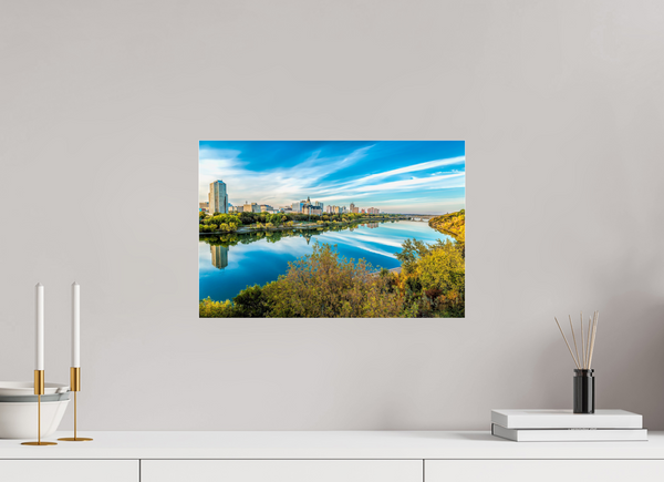 45 x 30 cm, Acrylic Print Autumn Reflection – Saskatoon City Skyline