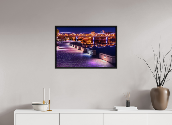 75 x 50 cm, Framed Print Evening Glow – River Landing at Night, Saskatoon