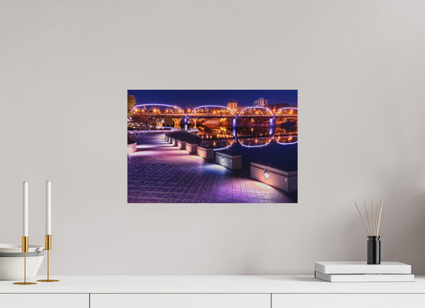 45 x 30 cm, Metal Print Evening Glow – River Landing at Night, Saskatoon
