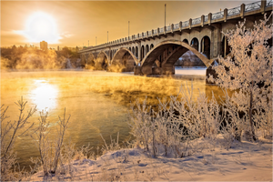 Main image Golden Mist – University Bridge in Winter Light, Saskatoon