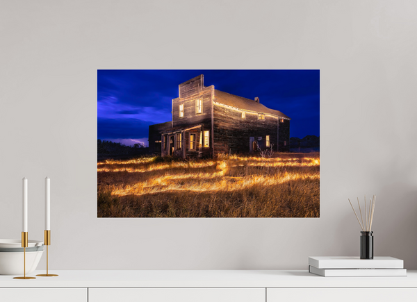 60 x 40 cm, Acrylic Print Echoes of Light – Prairie General Store at Night