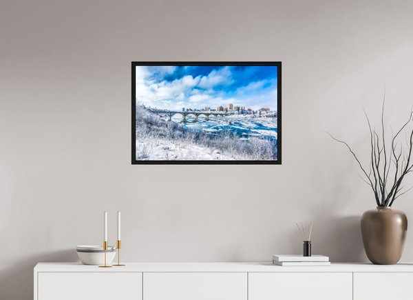 75 x 50 cm, Framed Print Frosted City – Saskatoon in Winter Light