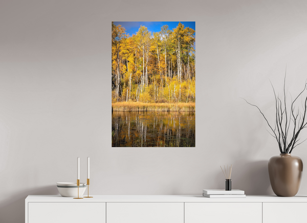 60 x 90 cm, Metal Print Golden Stillness — Autumn Reflections in Saskatchewan