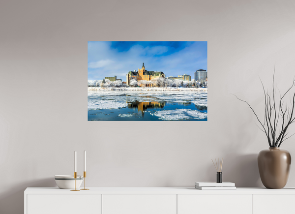 90 x 60 cm, Photo Print Winter Majesty – Saskatoon’s Castle by the River