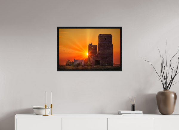 75 x 50 cm, Framed Print Crimson Silence – Grain Elevators of Lepine, Saskatchewan