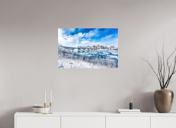 75 x 50 cm, Metal Print Frosted City – Saskatoon in Winter Light
