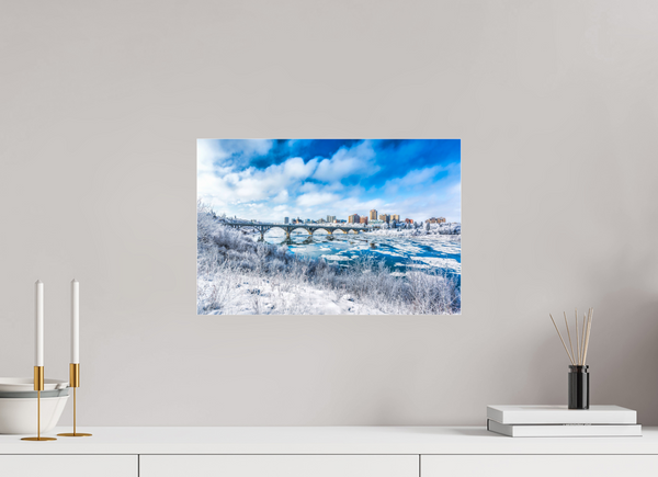 45 x 30 cm, Acrylic Print Frosted City – Saskatoon in Winter Light