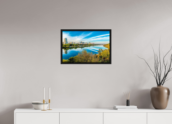 60 x 40 cm, Framed Print Autumn Reflection – Saskatoon City Skyline