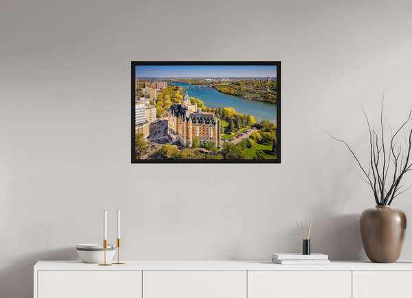 75 x 50 cm, Framed Print Autumn Splendor – Saskatoon’s Castle by the River