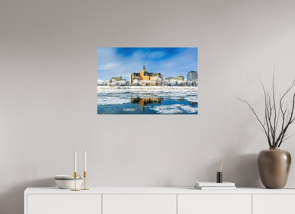 75 x 50 cm, Metal Print Winter Majesty – Saskatoon’s Castle by the River