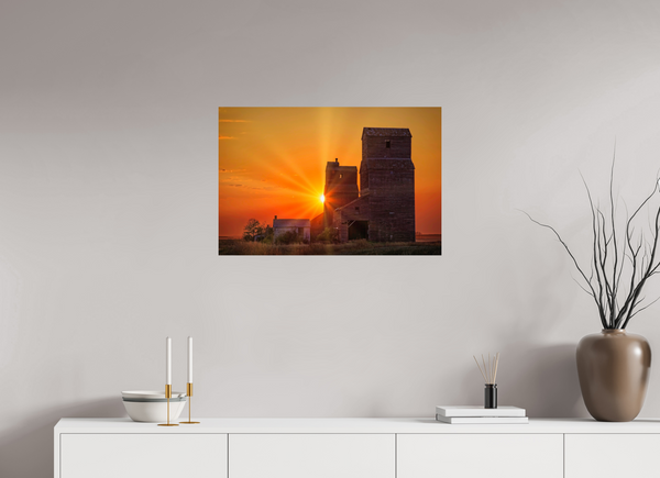 75 x 50 cm, Photo Print Crimson Silence – Grain Elevators of Lepine, Saskatchewan