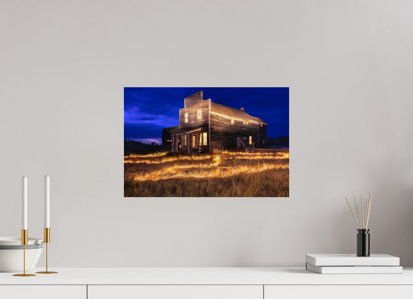 45 x 30 cm, Acrylic Print Echoes of Light – Prairie General Store at Night