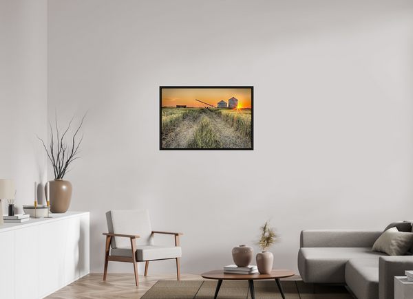 90 x 60 cm, Framed Print Harvest Glow – Prairie Sunset over the Wheat Fields