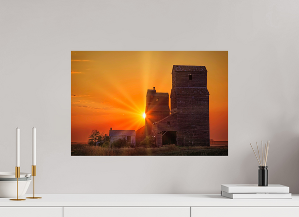 60 x 40 cm, Photo Print Crimson Silence – Grain Elevators of Lepine, Saskatchewan