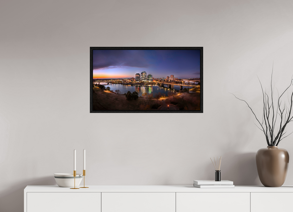 80 x 45 cm, Framed Print Prairie Gold Above the City of Bridges
