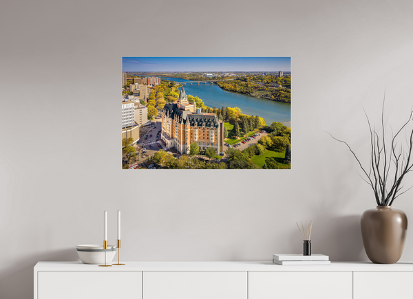 90 x 60 cm, Acrylic Print Autumn Splendor – Saskatoon’s Castle by the River