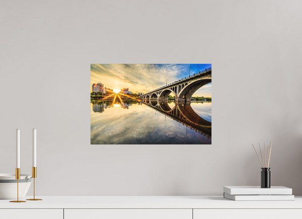 45 x 30 cm, Metal Print Sunset Reflections – University Bridge, Saskatoon