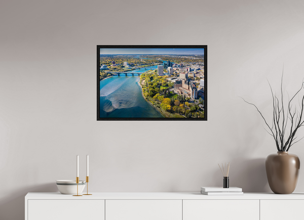 75 x 50 cm, Framed Print Above the River – Aerial View of Saskatoon