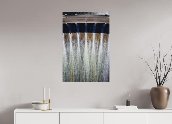 60 x 90 cm, Metal Print Controlled Flow – Diefenbaker Dam from Above