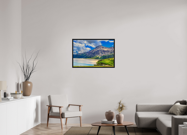 90 x 60 cm, Framed Print Beneath the Mountain’s Gaze — Waterton Lakes National Park, Alberta