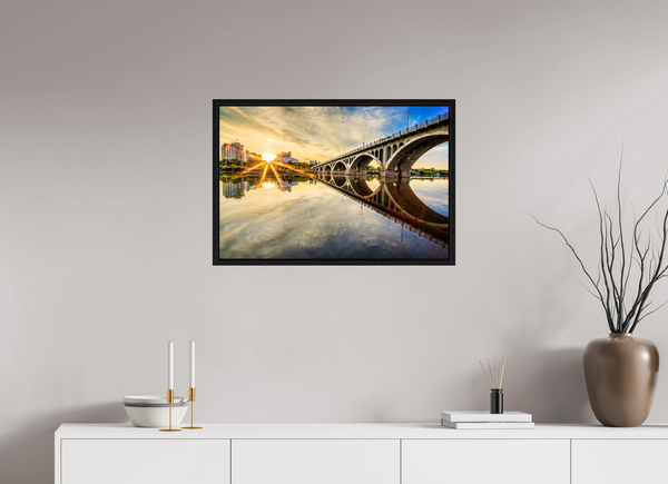 75 x 50 cm, Framed Print Sunset Reflections – University Bridge, Saskatoon