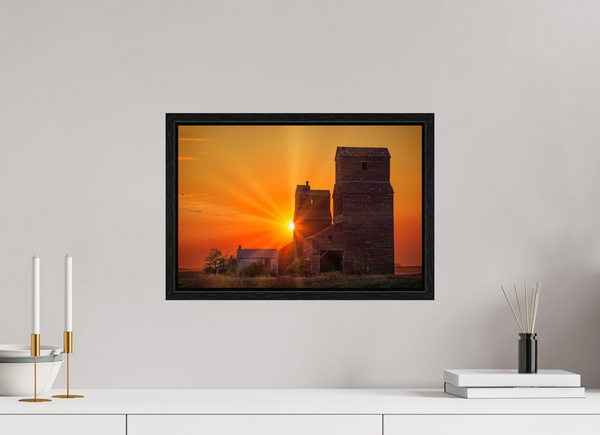 45 x 30 cm, Framed Print Crimson Silence – Grain Elevators of Lepine, Saskatchewan