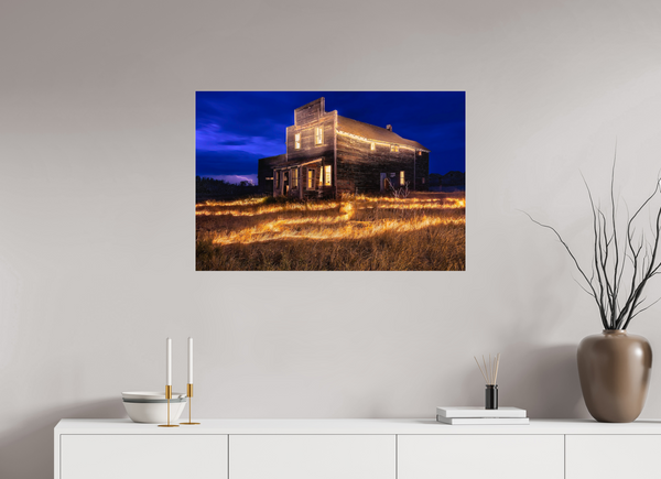 90 x 60 cm, Acrylic Print Echoes of Light – Prairie General Store at Night