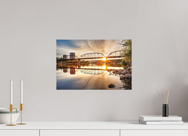 45 x 30 cm, Metal Print Morning Radiance – Traffic Bridge at Sunrise, Saskatoon
