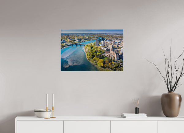 75 x 50 cm, Acrylic Print Above the River – Aerial View of Saskatoon
