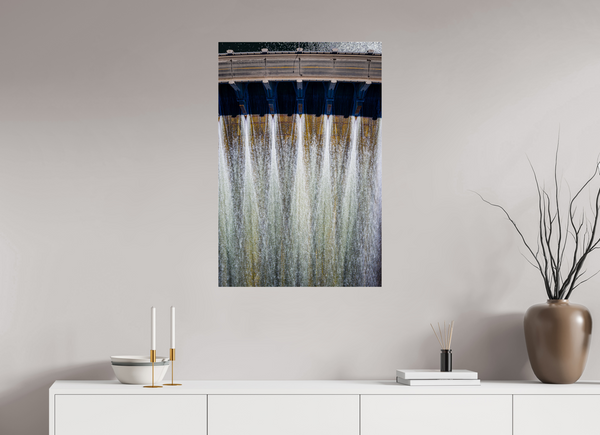 60 x 90 cm, Acrylic Print Controlled Flow – Diefenbaker Dam from Above