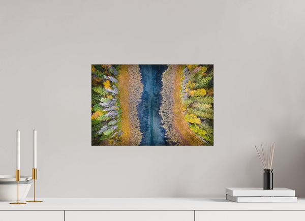 45 x 30 cm, Metal Print Autumn Veins – The River from Above
