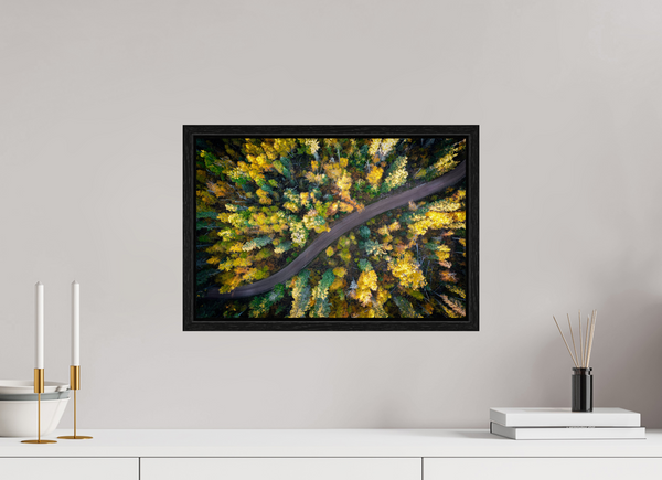 45 x 30 cm, Framed Print Golden Passage – Autumn Road Through the Forest