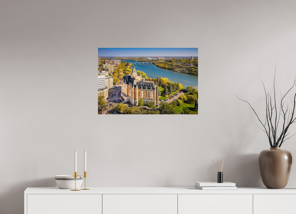 75 x 50 cm, Photo Print Autumn Splendor – Saskatoon’s Castle by the River