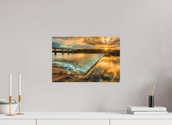 45 x 30 cm, Photo Print Golden Flow – The Weir at Sunset, Saskatoon