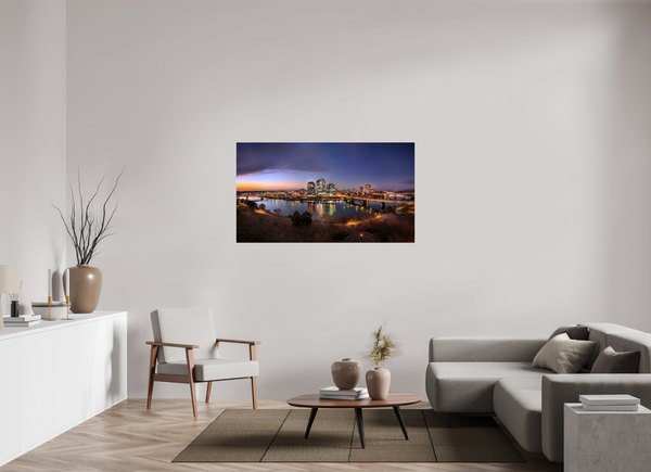 144 x 81 cm, Acrylic Print Prairie Gold Above the City of Bridges