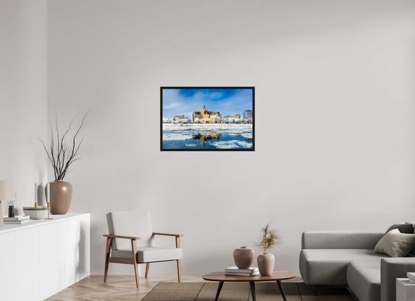 90 x 60 cm, Framed Print Winter Majesty – Saskatoon’s Castle by the River