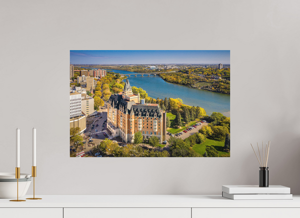 60 x 40 cm, Metal Print Autumn Splendor – Saskatoon’s Castle by the River