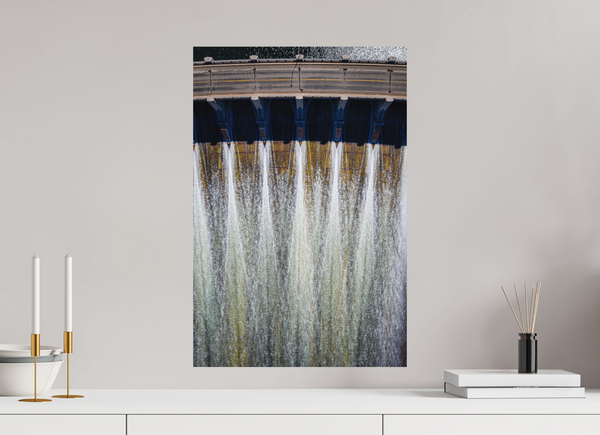 40 x 60 cm, Metal Print Controlled Flow – Diefenbaker Dam from Above
