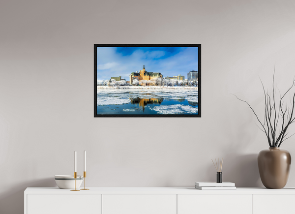 75 x 50 cm, Framed Print Winter Majesty – Saskatoon’s Castle by the River