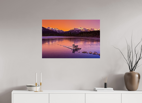 90 x 60 cm, Acrylic Print Crimson Silence — Vermilion Lakes, Banff National Park