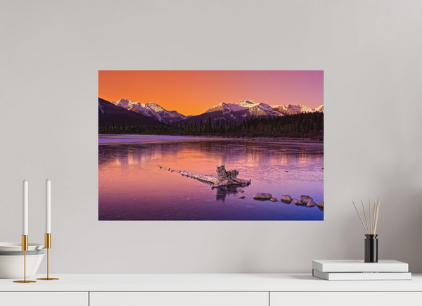 60 x 40 cm, Metal Print Crimson Silence — Vermilion Lakes, Banff National Park