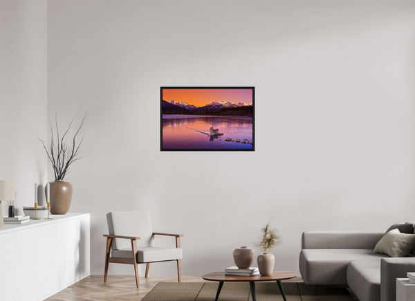 90 x 60 cm, Framed Print Crimson Silence — Vermilion Lakes, Banff National Park