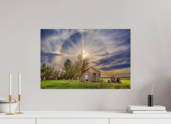 60 x 40 cm, Photo Print Halo of Time – Prairie Shack Under a Sun Halo