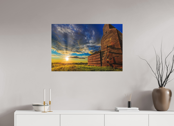 90 x 60 cm, Metal Print Golden Horizon – Hagen, Saskatchewan Grain Elevator
