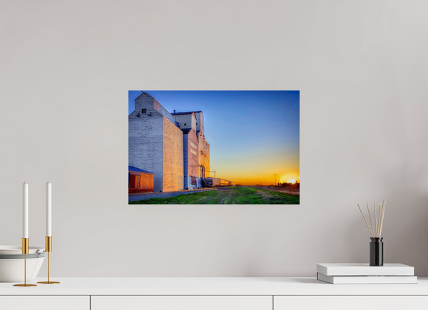 45 x 30 cm, Acrylic Print Prairie Dusk – Landis Grain Elevator at Sunset